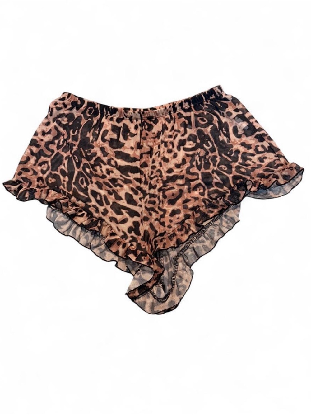 Leopard Print Ruffle Hem Sleep Shorts - Brown